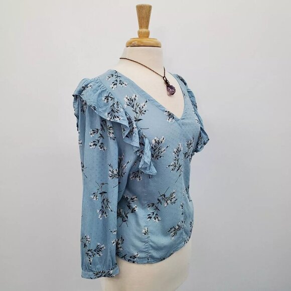 Lucky Brand Taylor Ruffle Peasant Blouse Blue - Small - Picture 13 of 16